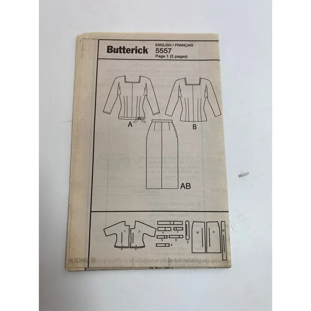 Butterick 55 B5557 Fit Peplum Top Slim Wiggle Skirt 14-20 Sewing Pattern UC FF
